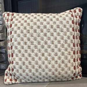 Geometric Tonal Weave Checkered contrast stitching pillow,solid tan zipper back